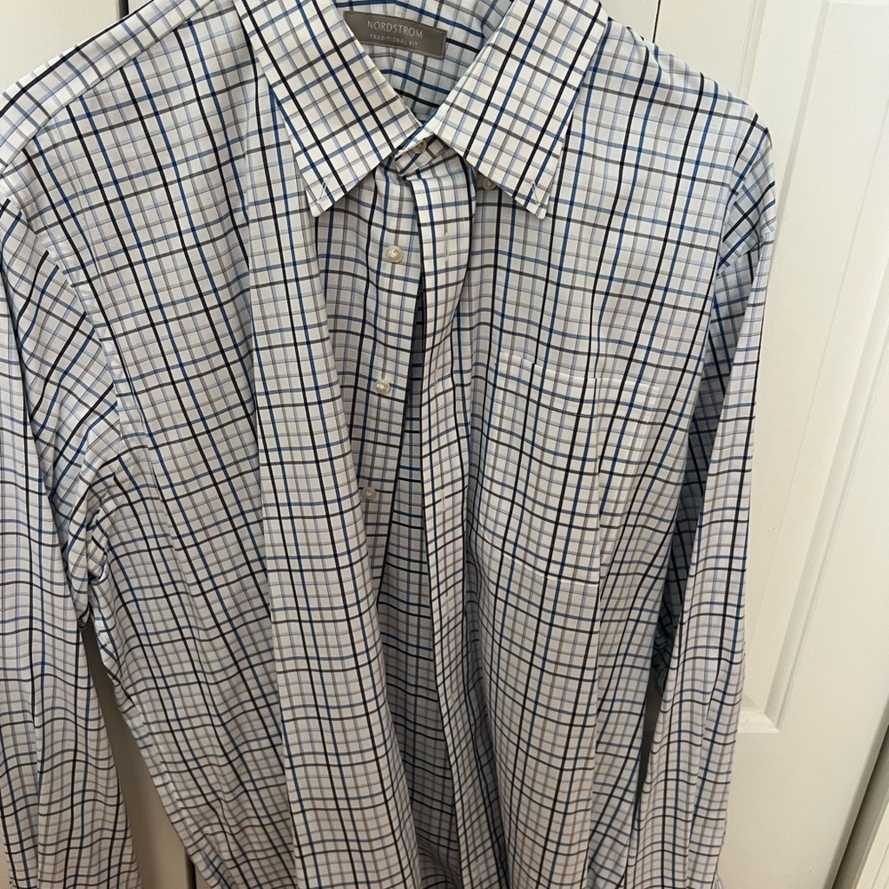 Nordstrom Men's Checkered Dress Shirt in White and Blue